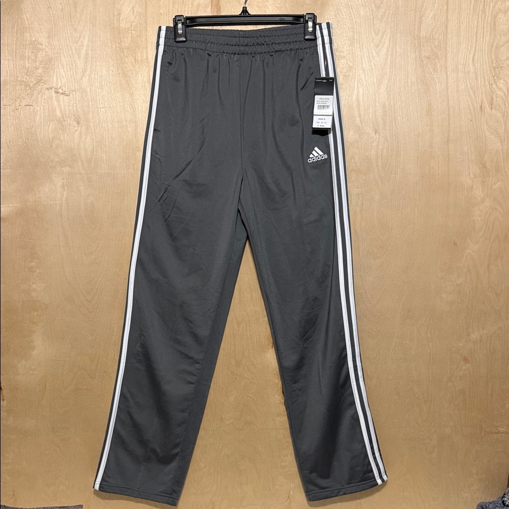 adidas Kids Charcoal Track Pants with White Side Stripes